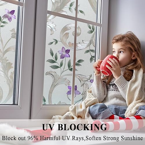 Miniatura 3 de Película decorativa para ventana grabada con estampado floral, película de privacidad para puerta, película de vidrio estática, sin pegamento, papel