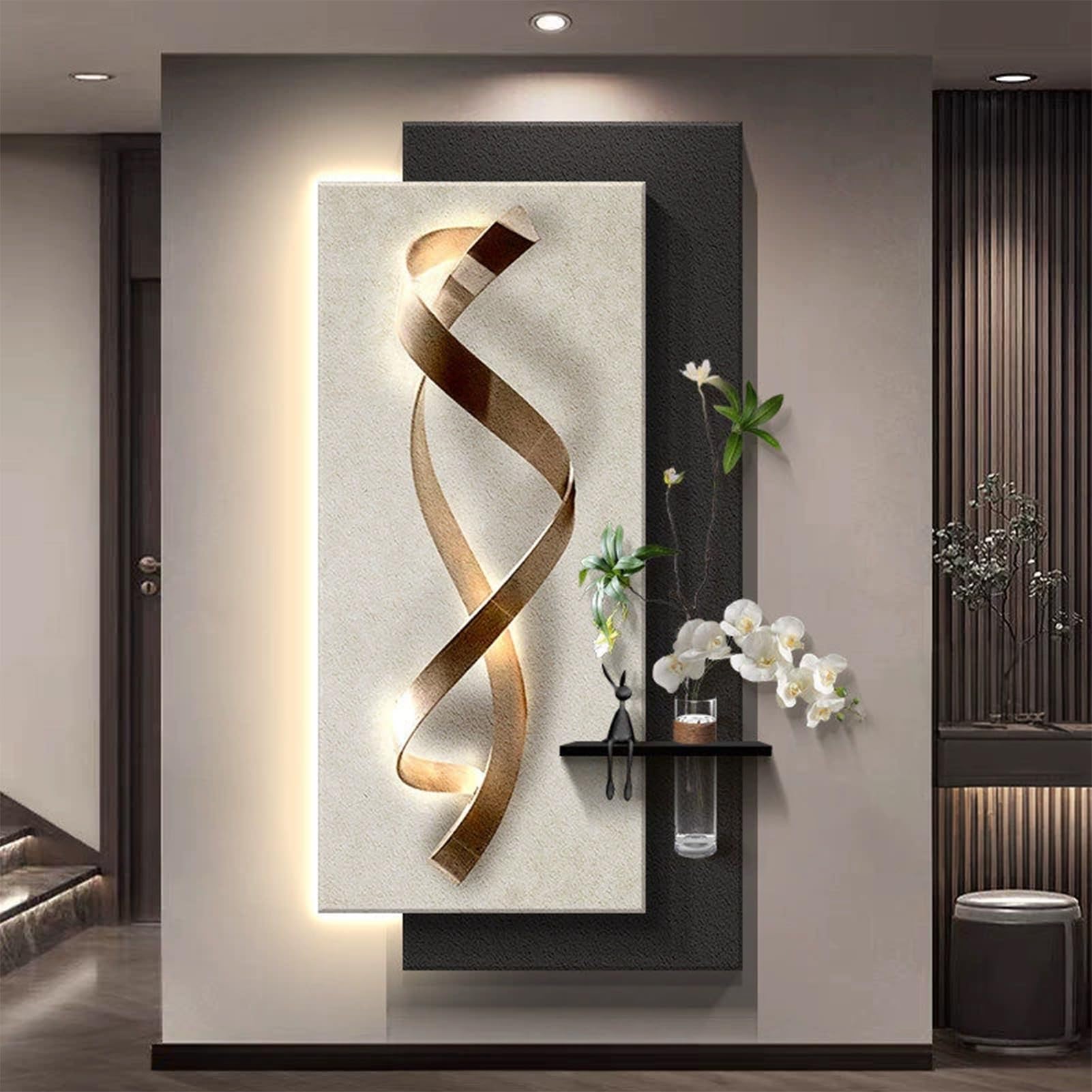Peinture créative en grès design 3D avec vase végétal illuminé