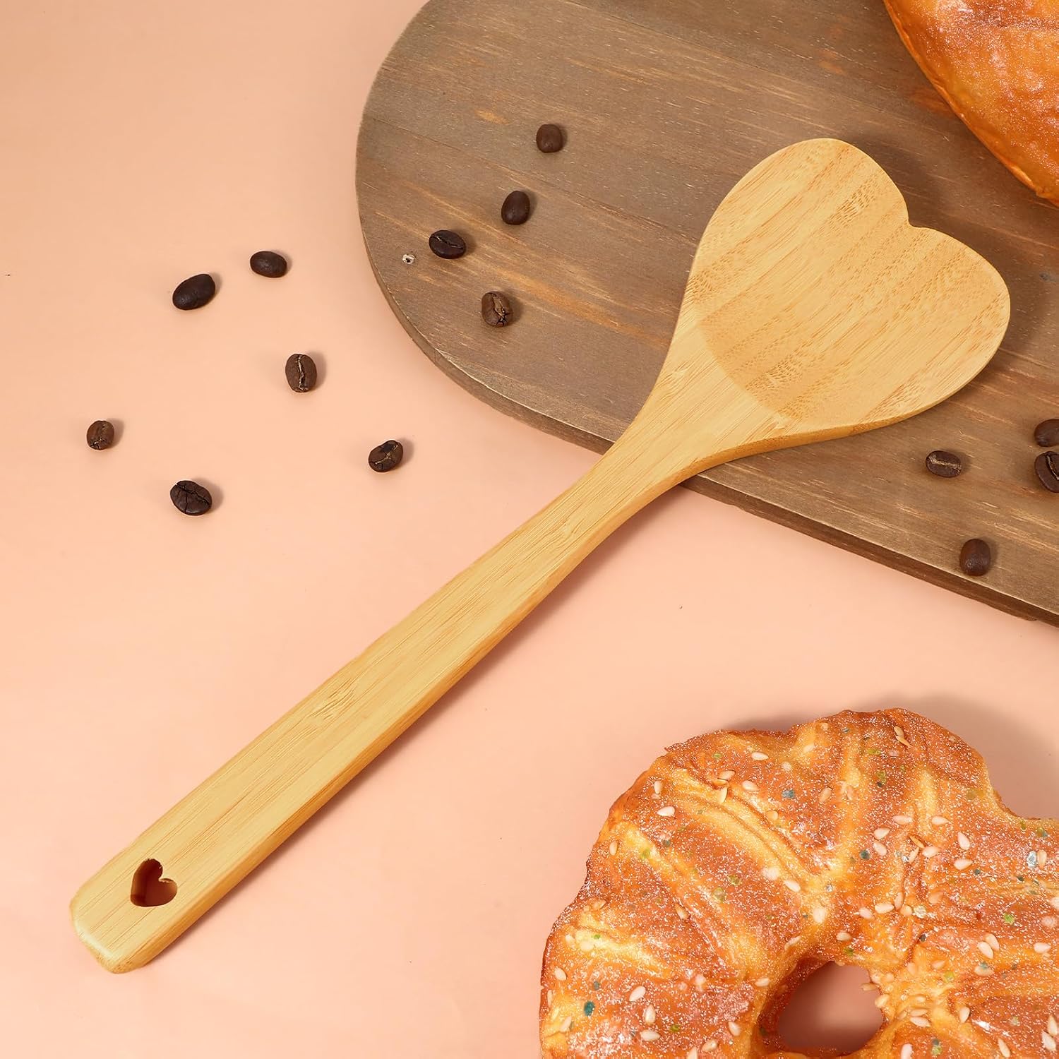Heart Shaped Wooden Spoon, Bamboo Spoons for Cooking Cute Wooden Kitchen Utensils for Nonstick Cookware-Kitchen Utensils for Baking, Cooking, Mixing, Scraping and Stirring