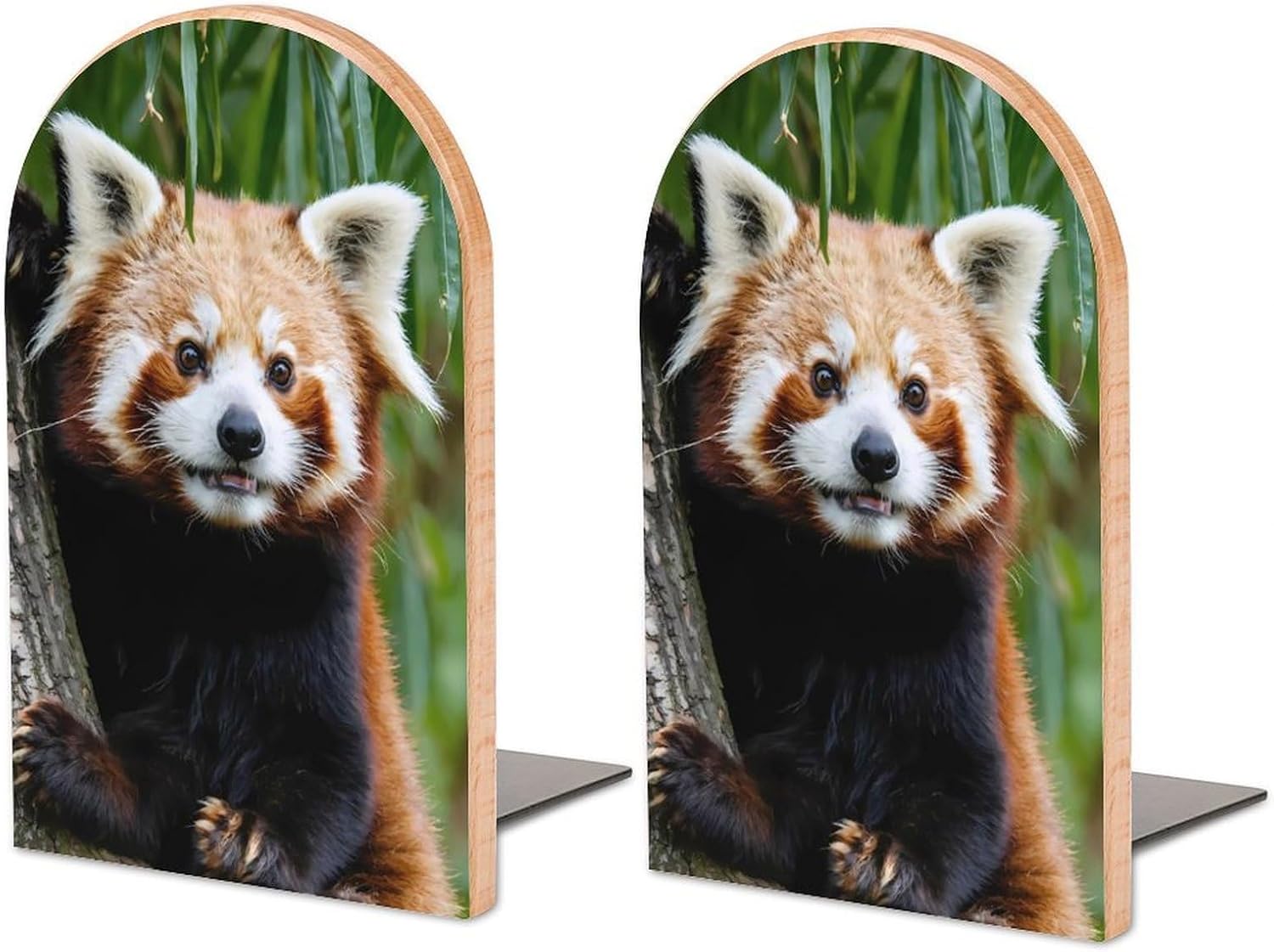 Red Panda Cute Cute Wood Book Ends Decorative Bookends 1 Pair Non-Skid for Shelves Home Office 7 X 5 Inch