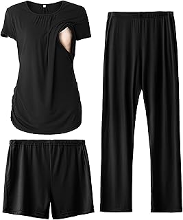 SUNNYBUY Womens Maternity Nursing Pajamas Set, Short Sleeve Breastfeeding Shirts,Pregnancy Shorts & Pants 3 Piece Nursing ... Price In India