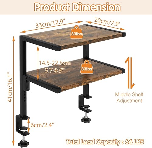 Miniatura 2 de IBUYKE Estante organizador de escritorio con abrazadera, estantes extensores de escritorio de 12.9 pulgadas, estantes de almacenamiento ajustables