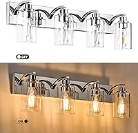 Vista 3 de 4-Light Bathroom Light Fixtures Modern Chrome Vanity Lights for Bathroom Lighting Fixtures Over Mirror with Clear Glass Shade for Cabinet Mirror