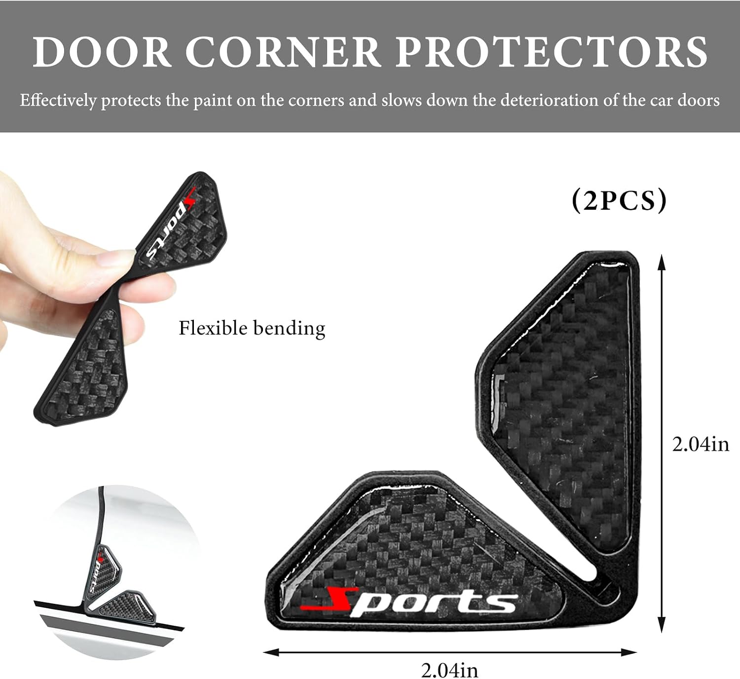 2PCS Car Door Protector Edge Guards, Carbon Fiber Anti-Collision Auto Door Corner Protector, Anti-Rub Trim Sticker Front Do or Corner Decoration for Cars Trucks SUVs (Black Sport)