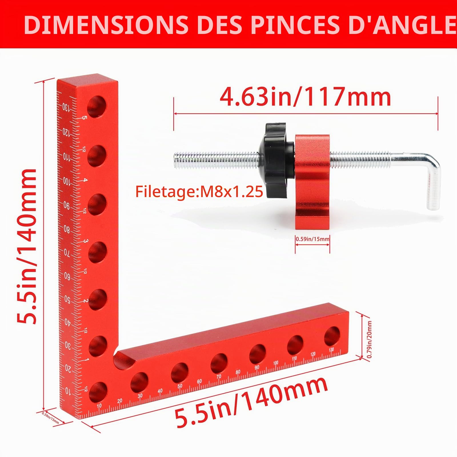 Pince à Angle Droit à 90 Degrés, 4PCS Bloc de Positionnement en Aluminium 140mm, Presses d'Angles Serre-Joints pour Travail du Bois, Équerre Type L avec Mallette pour Fixation Rapide de Cadres Photo