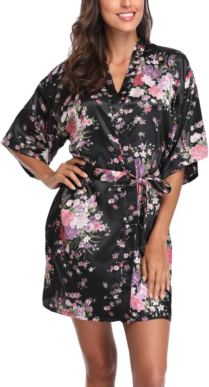 Women's Floral Silk Kimono Robes Bridesmaid Satin Robes Wedding Party Sleepwear