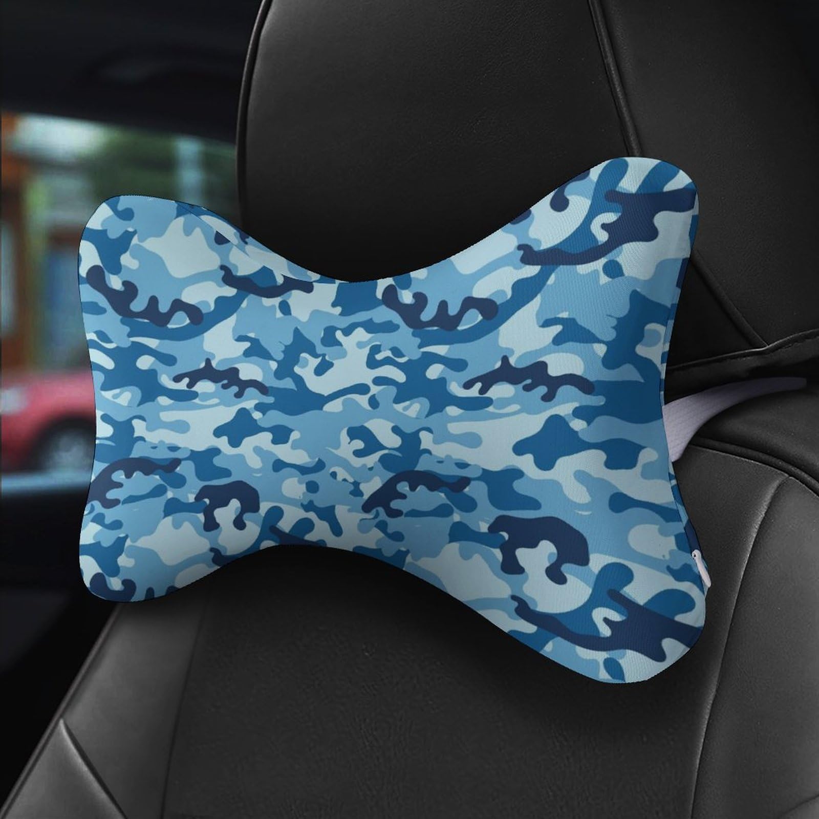 SMAZDFXX Camouflage Blue Camo Car Neck Pillow Set of 2 Car Seat Head Support Cushion Bone Pillows with Elastic Strap