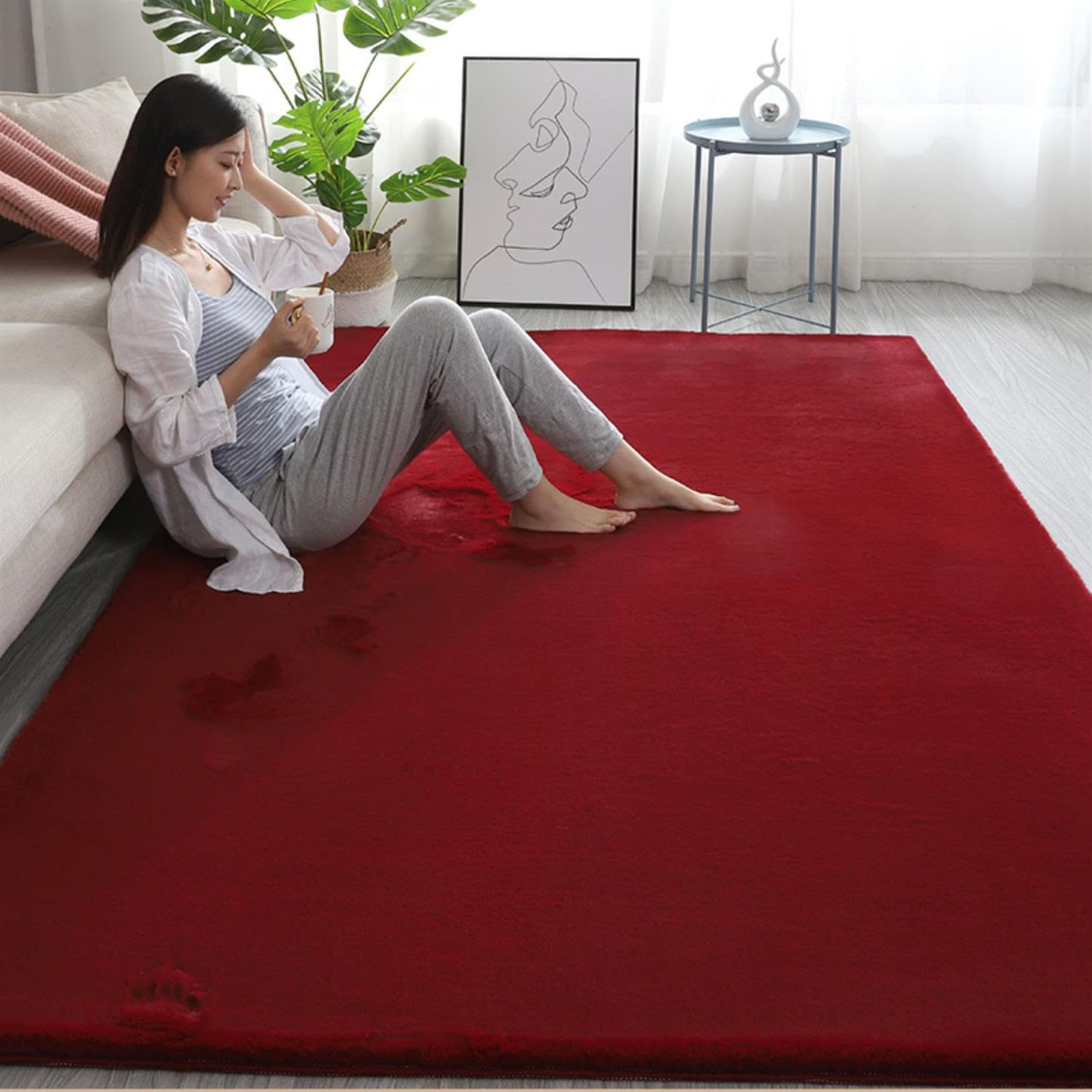 Alfombra Blanco Crudo, Alfombra Grande decoración de salón, Cocina, Dormitorio, y Pasillo. Hecha a Mano con algodón, Pelo Corto, Suave y Lavable en Lavadora,Rojo,200x250 cm