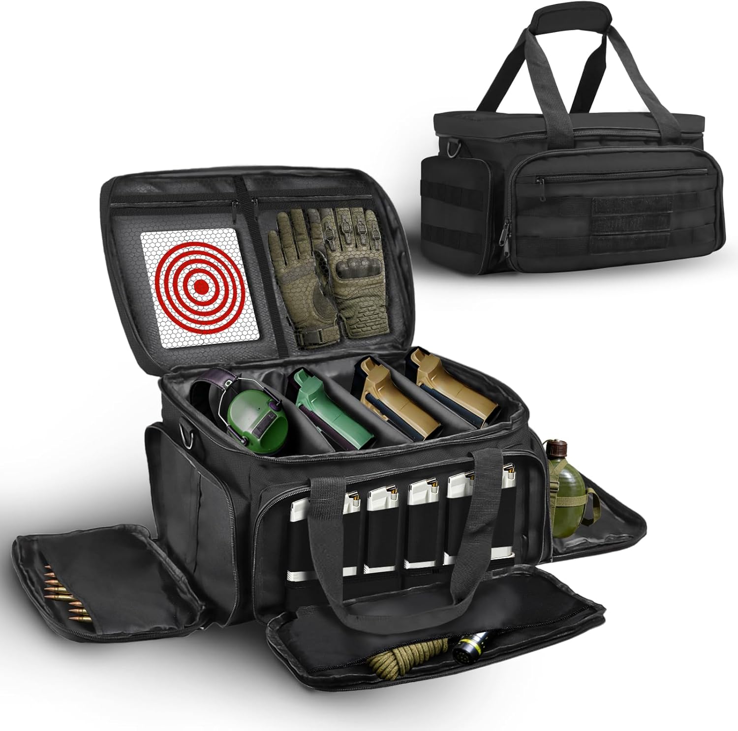 ZKOO Tactical Pistol Range Bag, Pistol Shooting Range Bag for 4 Handguns with 3 Velcro Dividers 6 Magazine Slots and Extra Pockets Ammo Suitable for Shooting Training Grounds, Shooting Ranges(Black)