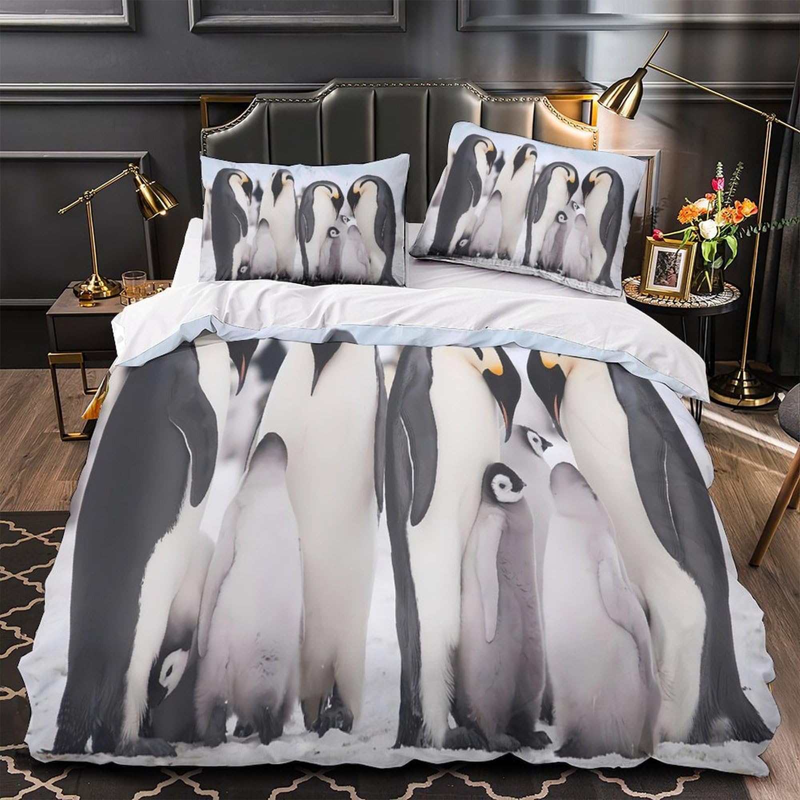 Parure de lit pingouin 200x200 housse couette microfibre dessin animé garçon fille