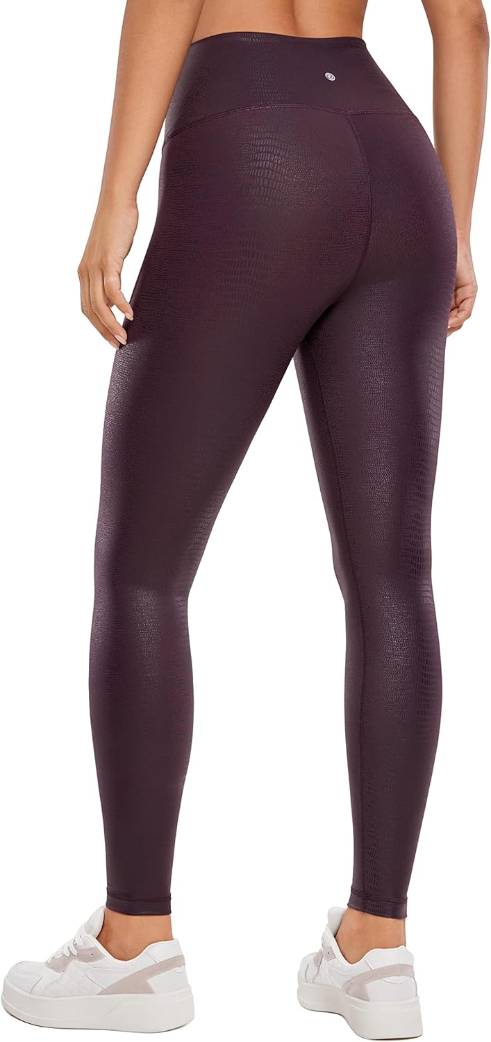 CRZ YOGA Matte Faux Leather Leggings for Women 25'' - High Waisted Stretch Ankle Leather Pants Tummy Control Pleather Tights Dark Russet Lizard X-Small