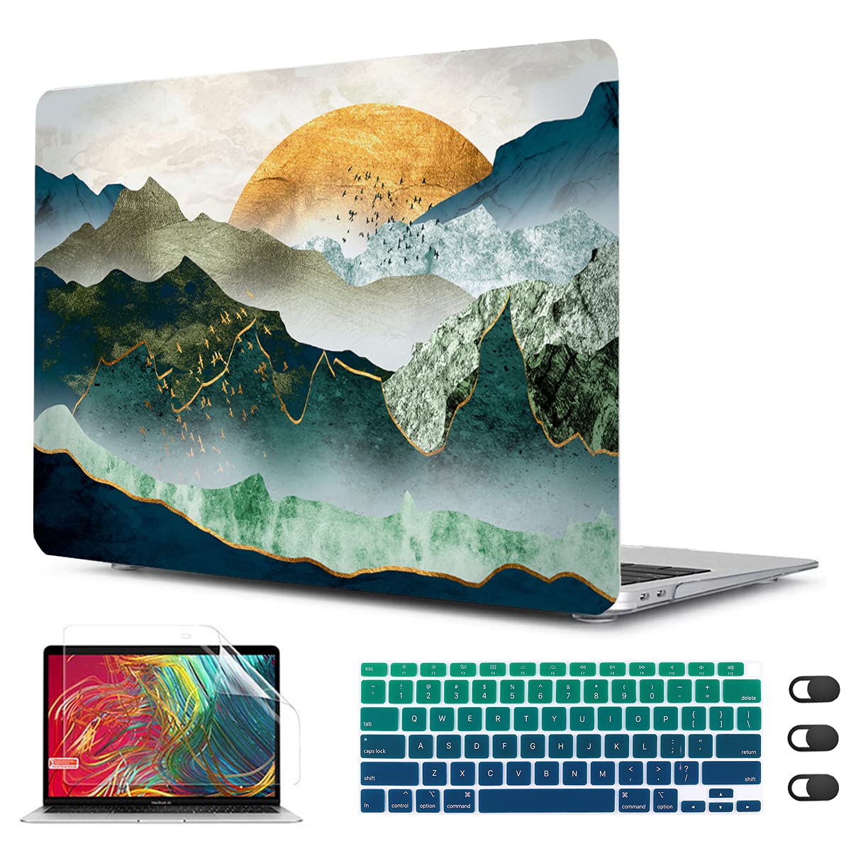 CISSOOK Mountain Case for MacBook Air 13 inch 2020 2021 2019 2018 Release Model A2337 M1 A2179 A1932 with Touch ID, Plastic Sunshine and Mountain Scenery Cover for MacBook Air 13" with Keyboard Cover