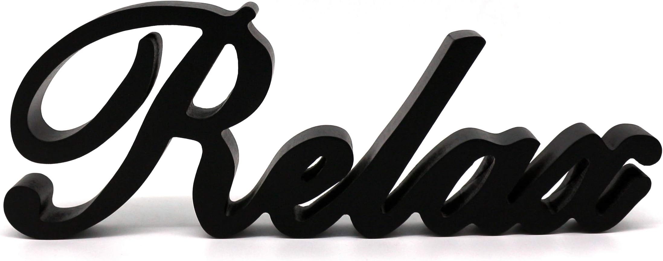 CVHOMEDECO. Matt Black Wooden Words Sign Free Standing Relax Desk/Table/Shelf/Home Wall/Office Decoration Art, 12 x 4-1/4 x 1 Inch