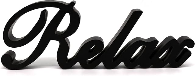 CVHOMEDECO. Matt Black Wooden Words Sign Free Standing Relax Desk/Table/Shelf/Home Wall/Office Decoration Art, 12 x 4.25 x 1 Inch