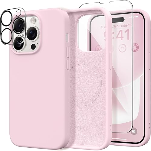 GONEZ Funda para iPhone 14 Pro, compatible con Magsafe, con protector de pantalla + protector de lente de cámara, forro de microfibra suave