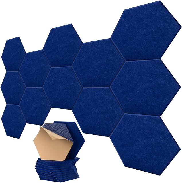 Soundsbay 12 Pack 30X 25 X 1cm sześciokąt Panele z pianki akustycznej Panele dźwiękochłonne o wysokiej gęstości Redukują hałas i echo w pomieszczeniach do nagrywania w studiu/biura domowego