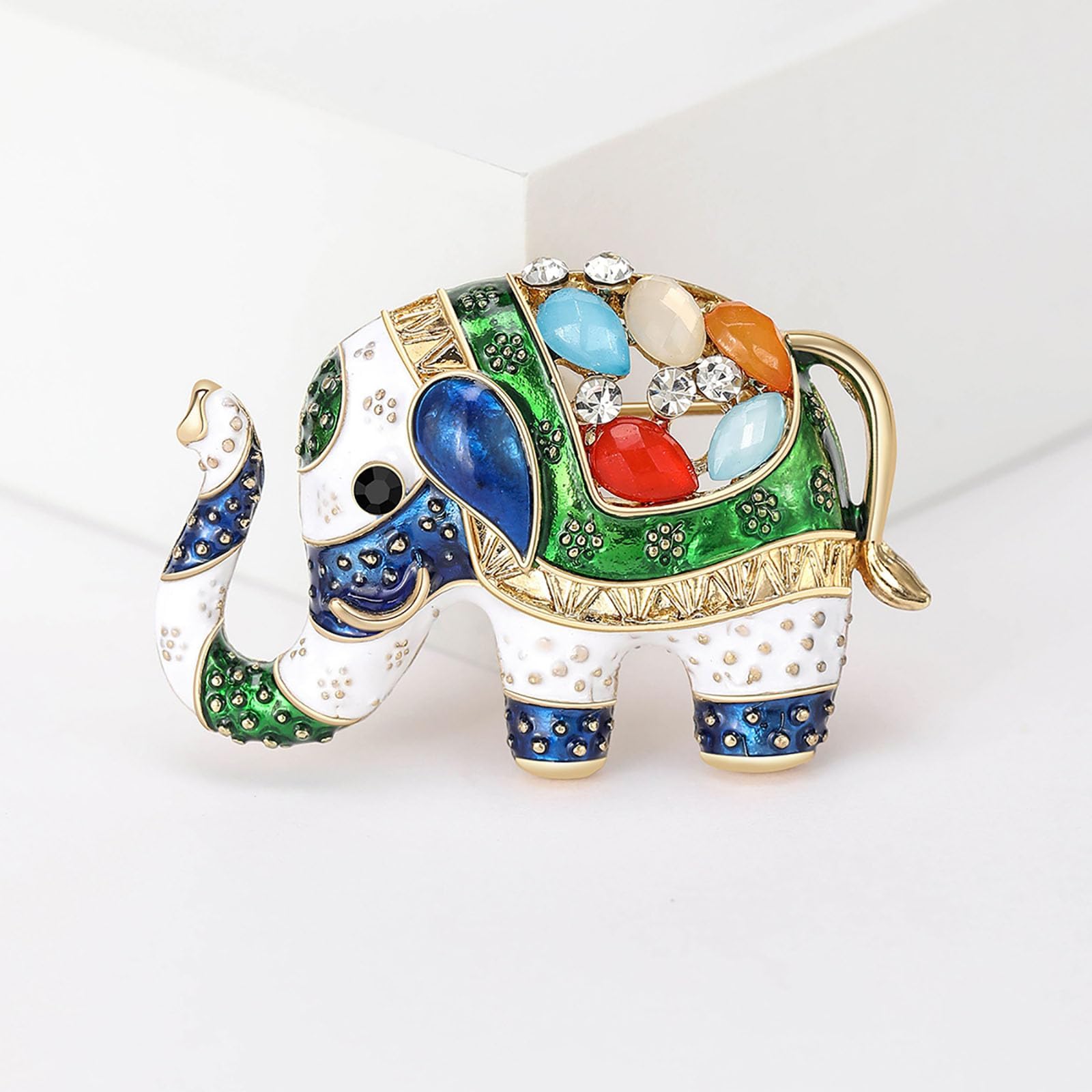 Vintage Enamel Elephant Brooch Pin for Women,Rhinestone Exotic Animal Brooch for Coat Blazer,Elephant Gift Jewelry