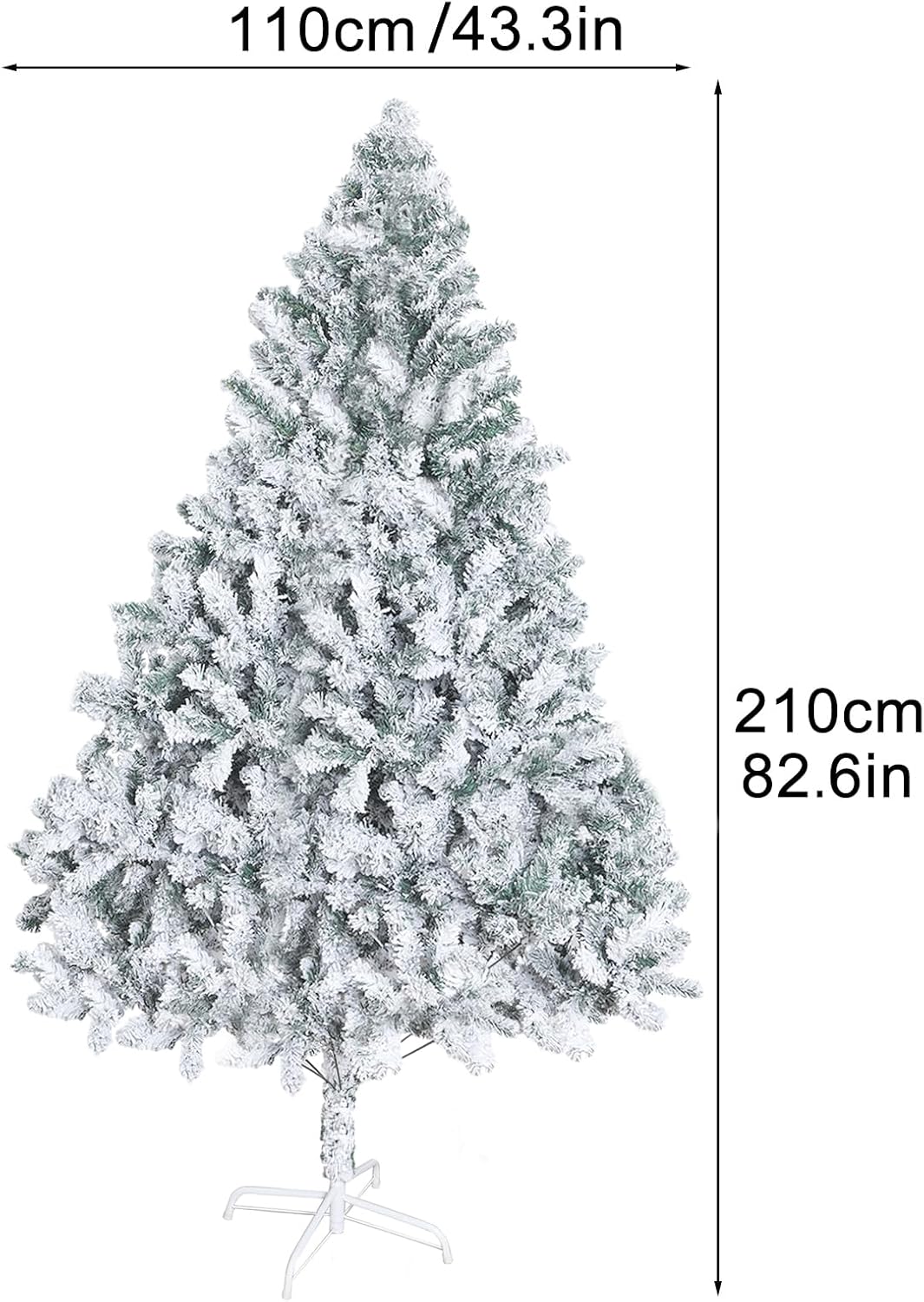 6.9FT Artificial Snow Flocked Christmas Tree, Snowy Hinged Pine Tree Artificial Premium PVC Needles/Solid Metal Stand, Xmas Full Trees for Indoor and Outdoor Holiday Decor Trees for Home (6.9FT)
