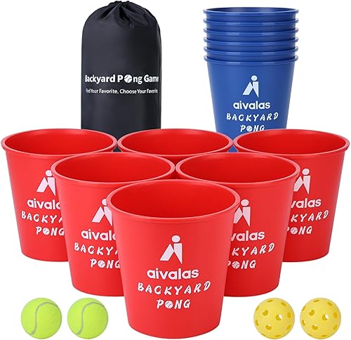 Yard Pong Outdoor Games, Giant Yard Games Set with 12 Buckets and Balls for Adults and Family, Toss Game Throwing Games for Beach, Camping, Lawn and