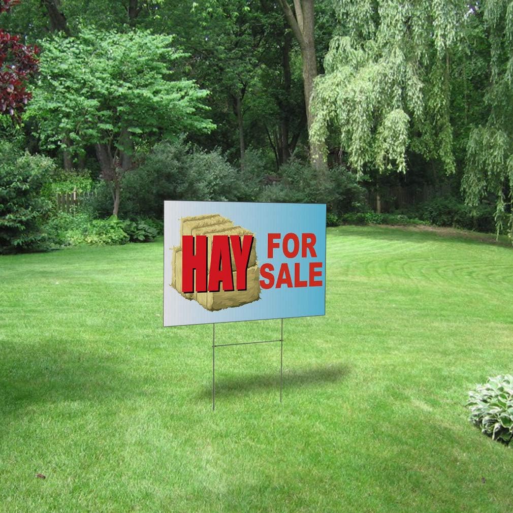 Weatherproof Yard Sign Hay for Sale Business A Yellow Lawn Garden and 18x12 Inches 2 Sides Print