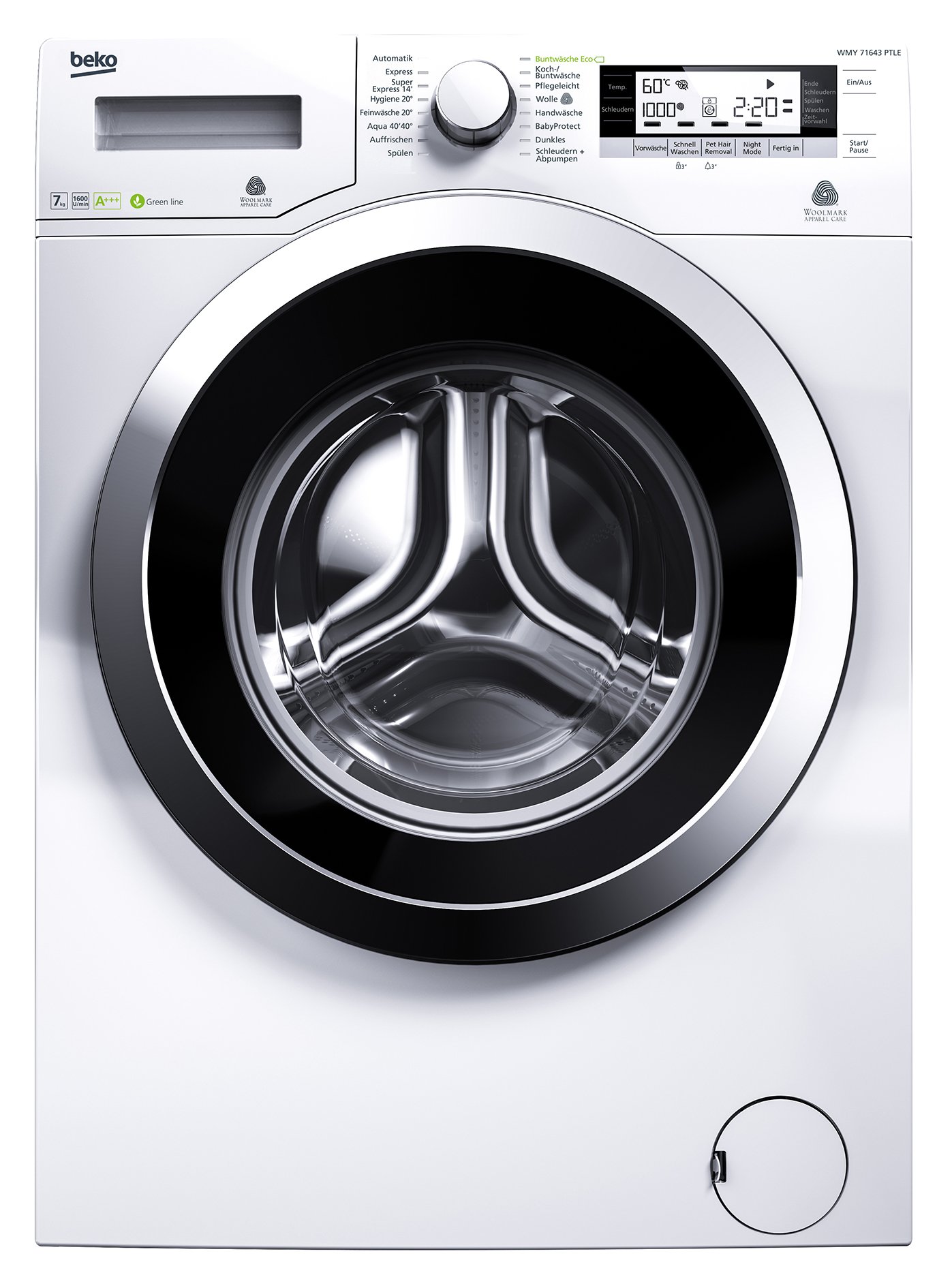 Beko WMY 71643 PTLE Waschmaschine FL/A+++ / 171 kWh/Jahr / 1600 UpM / 7 kg / 9020 L/Jahr/Weißes LC-Display/weiß