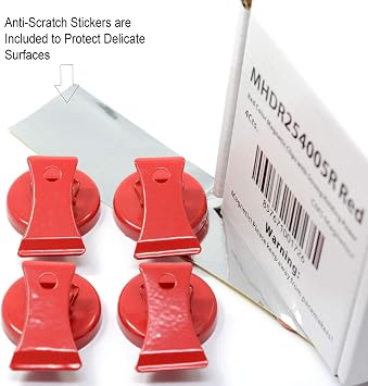 CMS Magnetics - (4-Pack Clips Red) Super Strong Colorful Ceramic Magnets for Dry Erase Whiteboards, Bulletins, Refrigerator, Office, Kitchen, School, Classroom