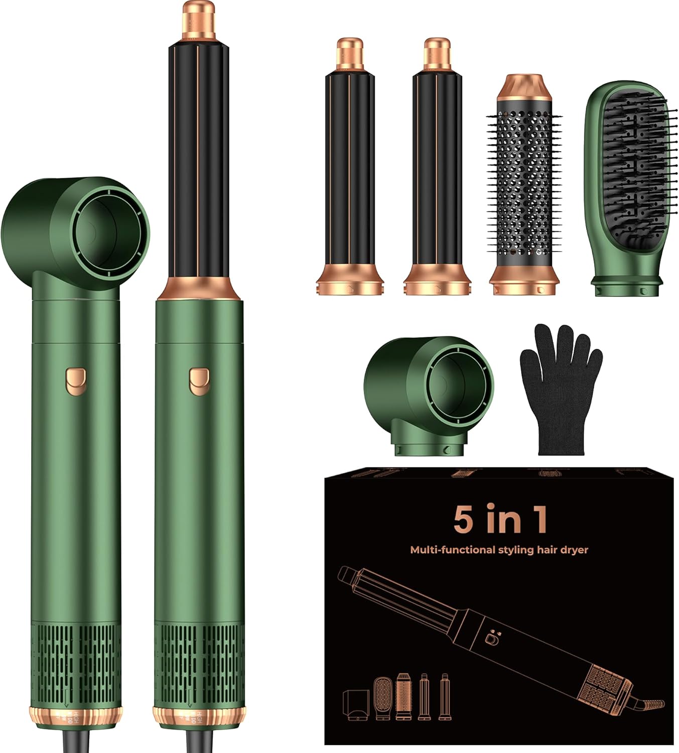 5 in 1 Blow Dryer Brush Set,Hot Air Styler Negative Ion Air Curling Wrap Air Curler, Round Brush Blow Dryer Curling Iron Hair Styling Tools Gift for Dry,Volumize, Straight,Curl,100-120V