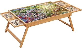 Rose Home Fashion 1500PCS Folding Puzzle Table, Puzzle Board with Foldable Legs and 4 Drawers & Cover, 34" x 26" Wooden Puzzle Table for Bed, Puzzle Tables for Adults, Portable Folding Puzzle Tray