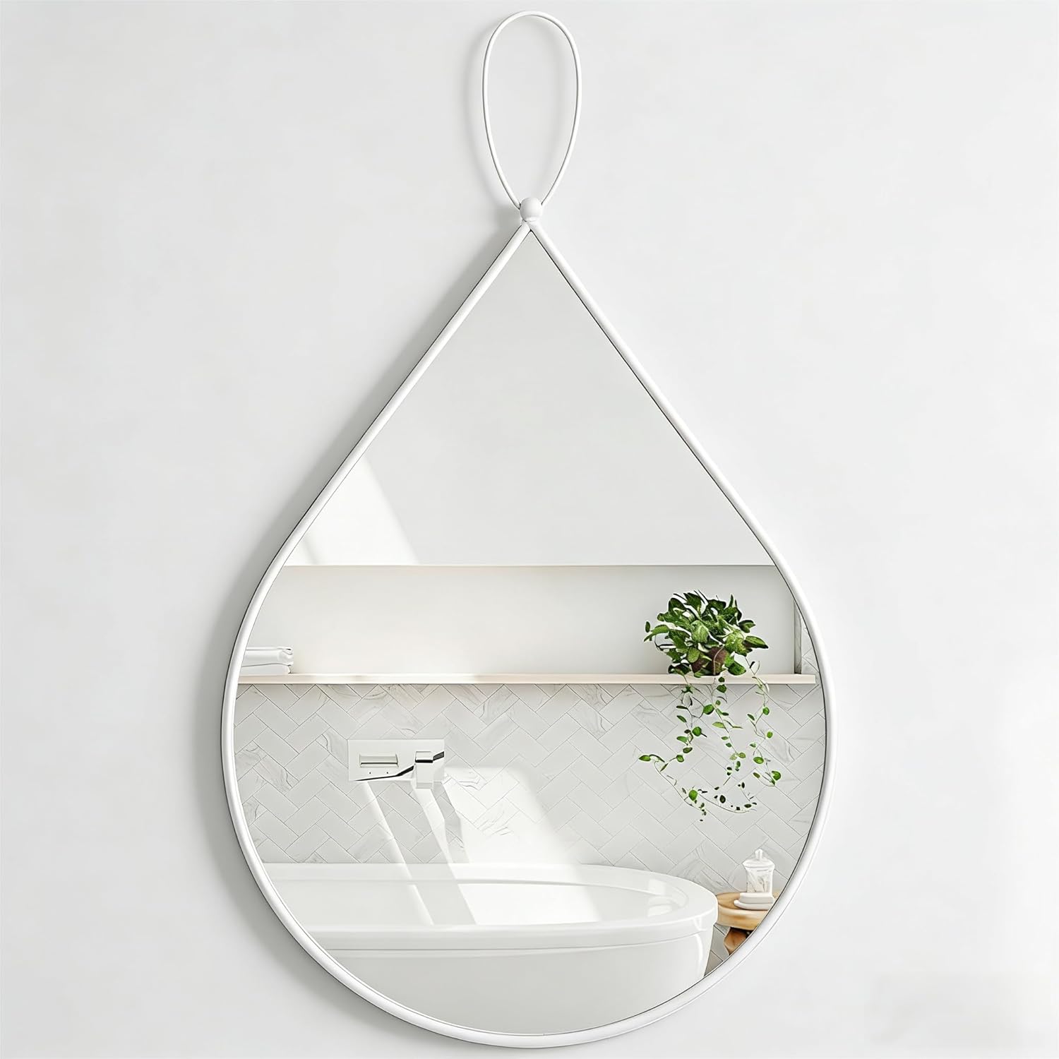 Small Decorative Mirror White Teardrop Mirrors with Metal Framed Oval Irregular Wall Mirrors Modern Accent Mirror for Wall Decor Living Room Bathroom Entryway Hallway Hanging 16x20 Inches