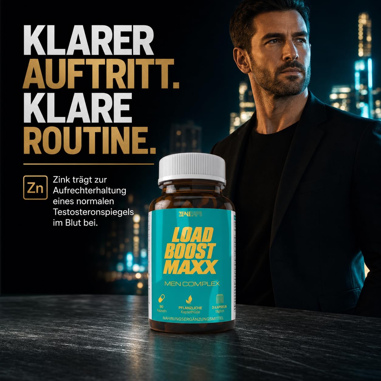 Load Boost Maxx Men Complex Kapseln – mit L-Arginin, Maca, Tribulus, Ashwagandha, Ginseng, Zink, Selen, Magnesium, B6 & B12 – 90 vegane Kapseln, 3 täglich