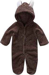 Mono de peluche 146 para bebé, para invierno, color liso, para cumpleaños, interior y exterior, para hombre, marrón, 0-3 meses