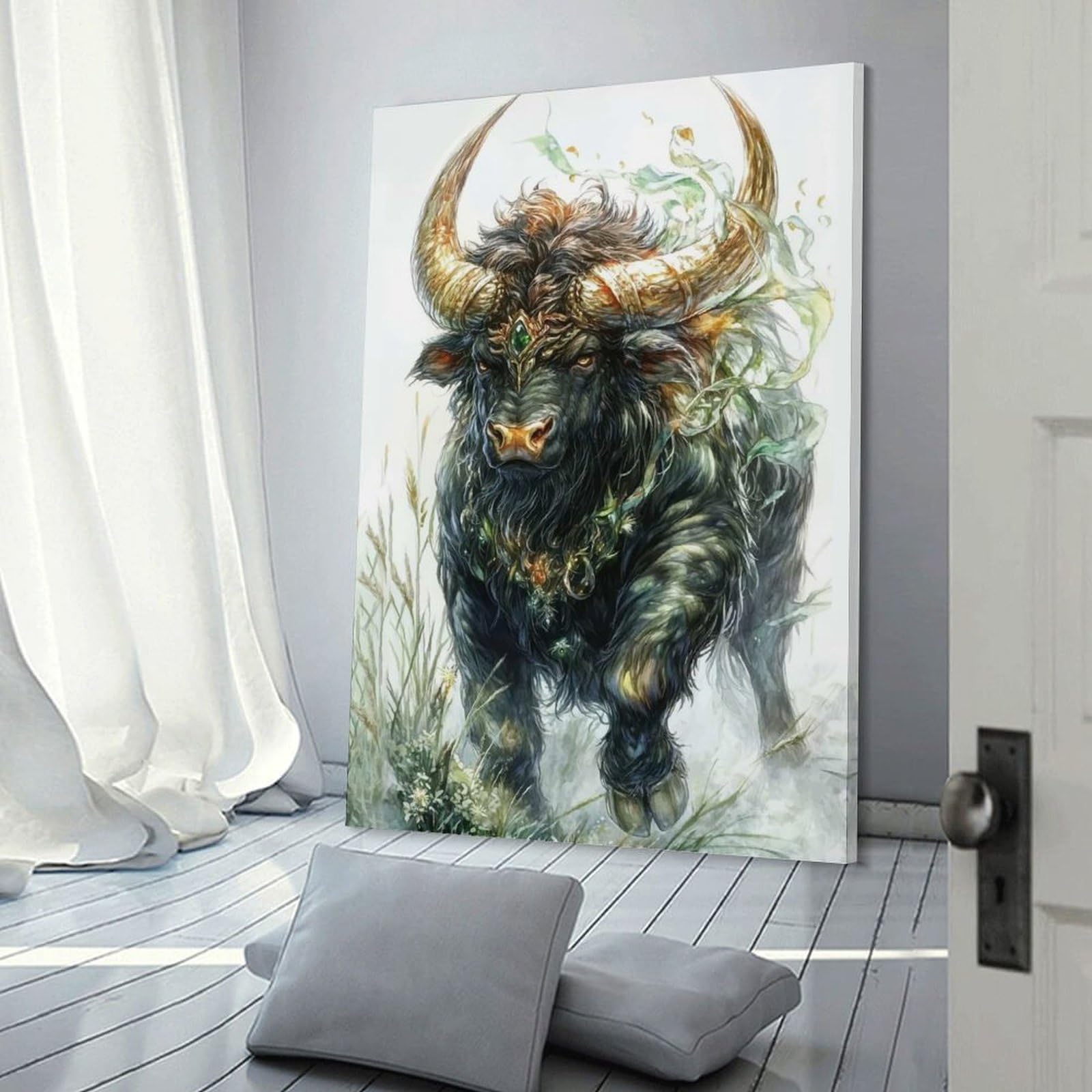 Junmoney Mythical Black Bull Room Decor Wall Art 24x36inch(60x90cm), for Bedroom, Guest Room Or Reading Nook, An Easy Wall Refresh for Bedrooms
