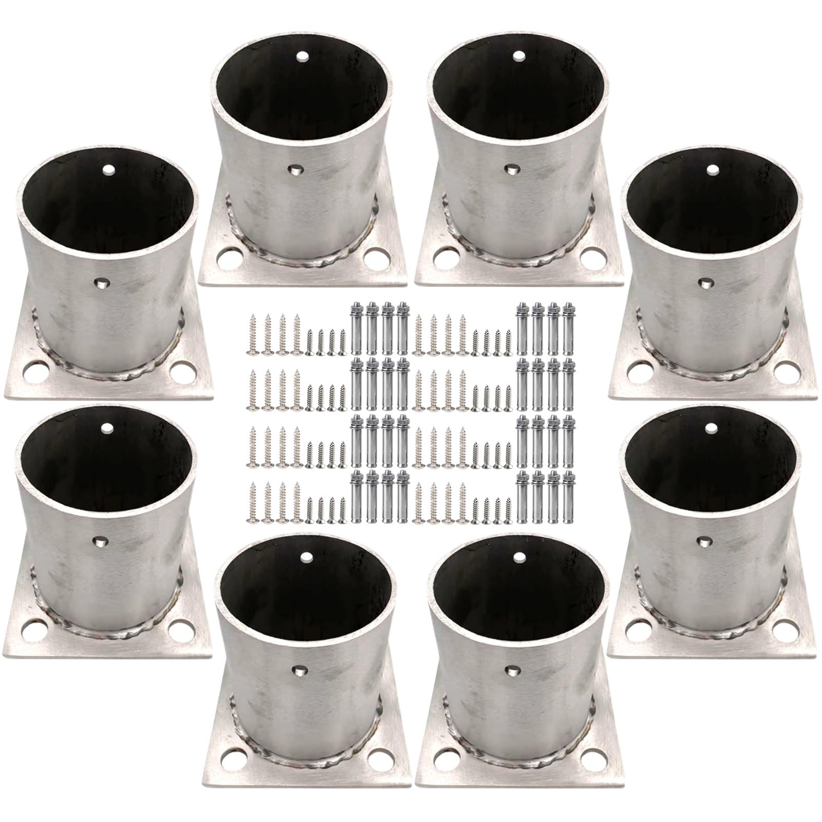 Genérico Base Redonda para Poste de pabellón, Anclaje de Acero Inoxidable para Postes de terraza de hormigón/Madera, Incluye 8 Piezas de tornillería, tamaño 9x8 cm (3,54" x3,15), Soporte Duradero par