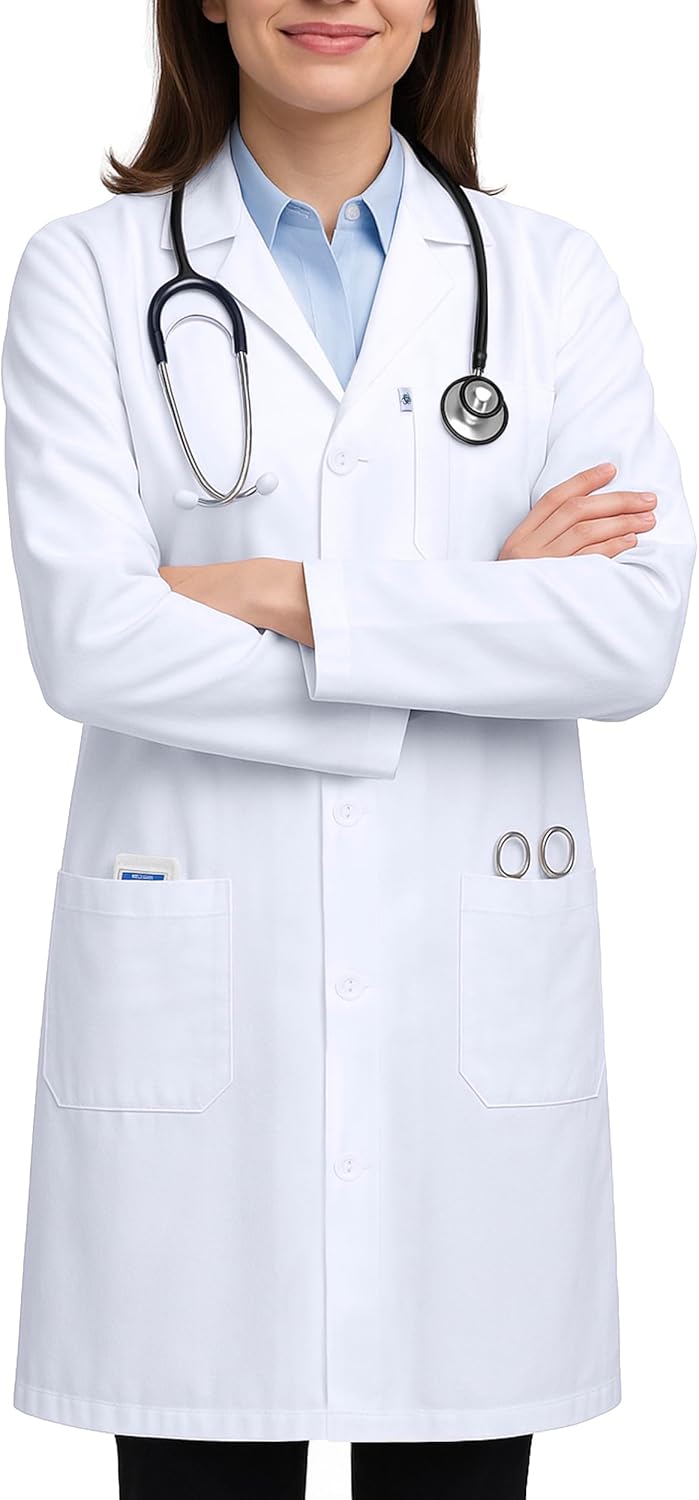 DR Uniforms Cotton Lab Coat - Unisex White Long Coat for Students and Doctors - Image 2