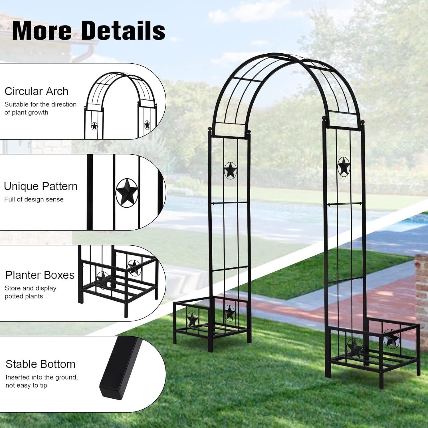 Kinfant Steel Garden Arch Arbor with Planter Boxes – Heavy-Duty Outdoor Trellis for Climbing Vines, Flowers, Decorative Arch for Wedding Ceremony, Party, Backyard, Lawn