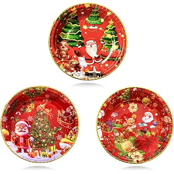 KEELYY Christmas Plates Set of 3 28.5 cm Diameter Plates for Christmas Santa Claus Advent Reusable Snack Plates Decorative Plates with Christmas Motifs Table Decoration for Christmas