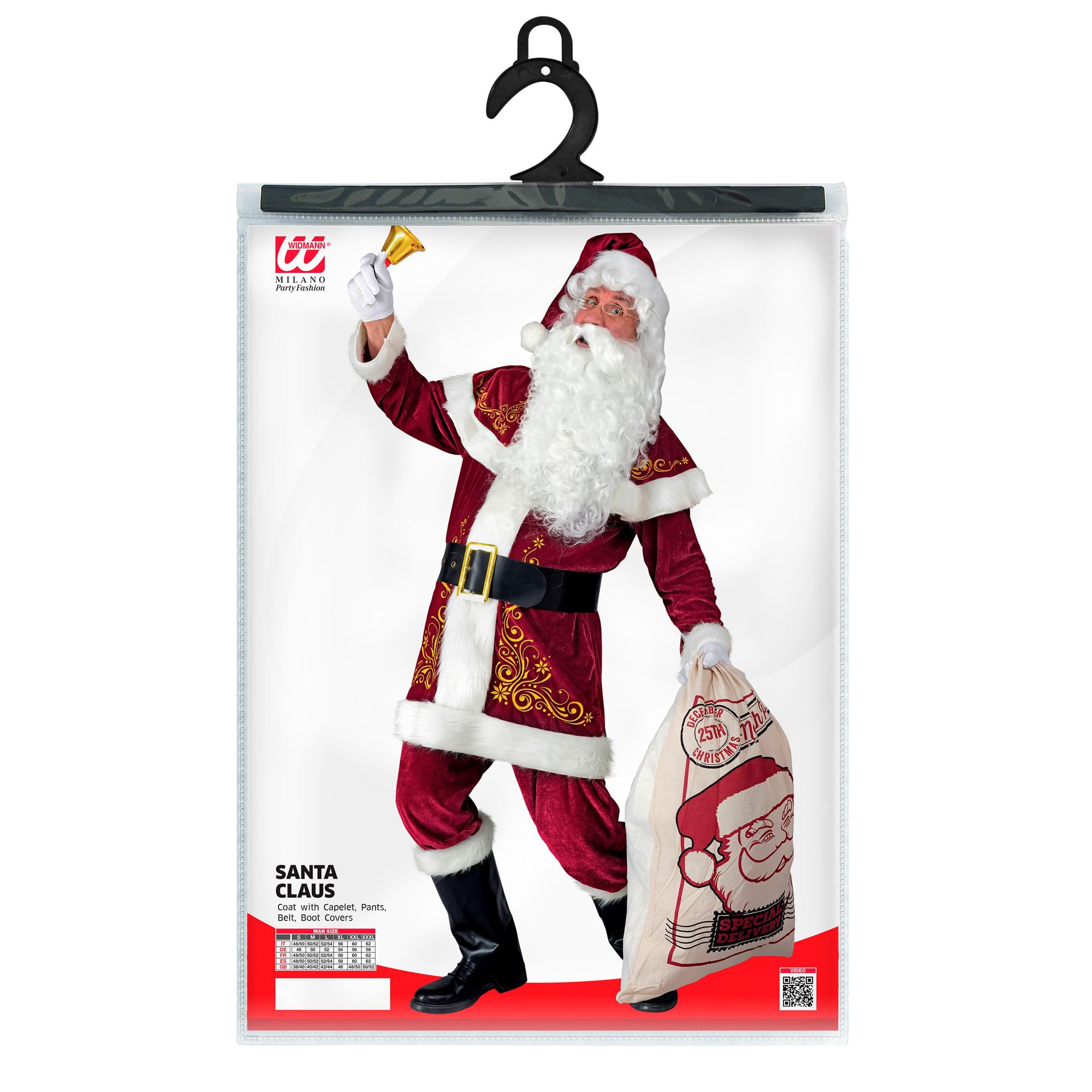 W WIDMANN MILANO Party Fashion - Disfraz de Papá Noel | Con abrigo, capa, sombrero, pantalones, cinturón y cubrebotas, conjunto para Navidad, fiestas navideñas y Carnaval