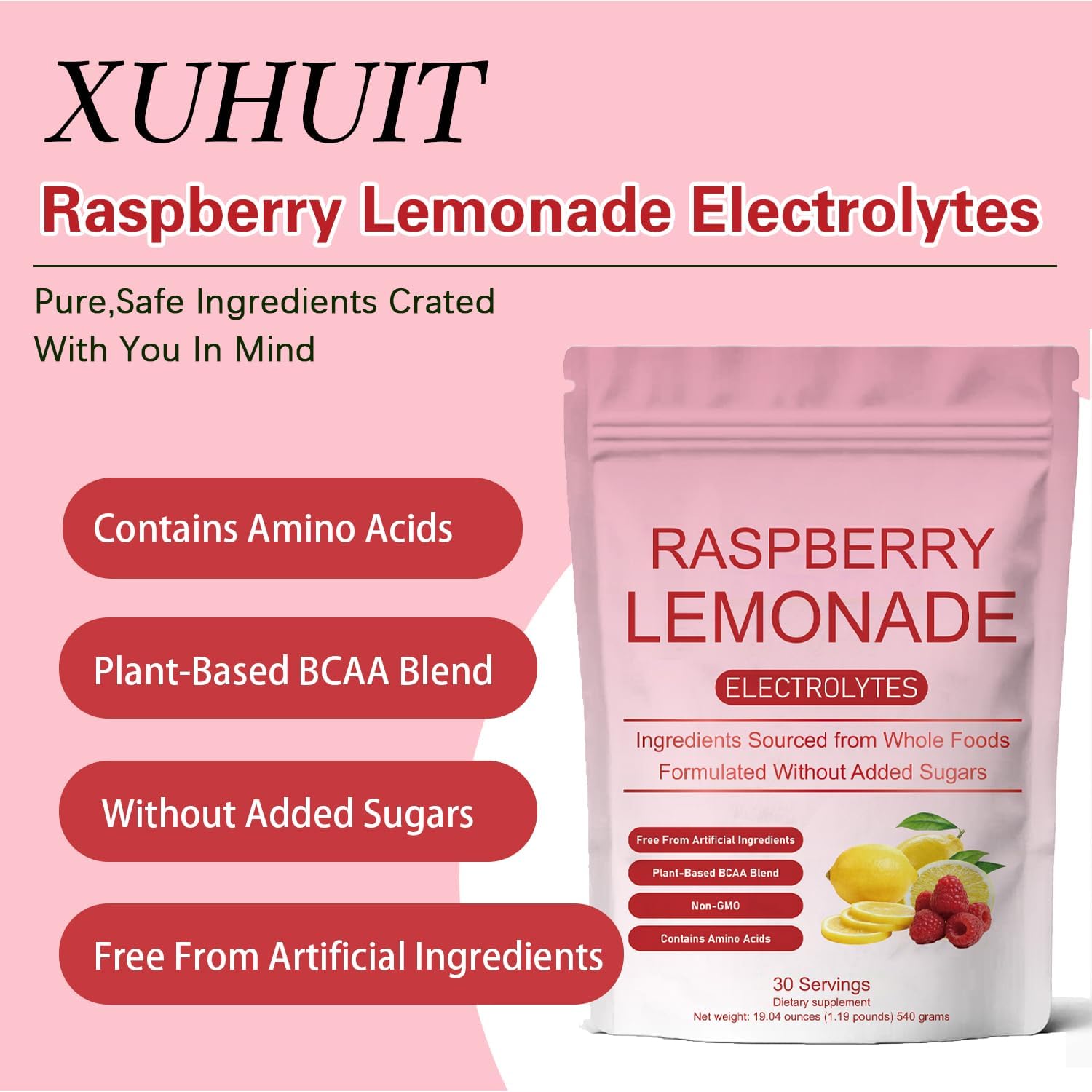 Raspberry Lemonade Electrolytes Powder with Coconut Water & Essential Minerals | Sugar-Free Hydration Support for Rapid Replenishment | Keto, Travel & Daily Wellness | 30 Servings, 540g