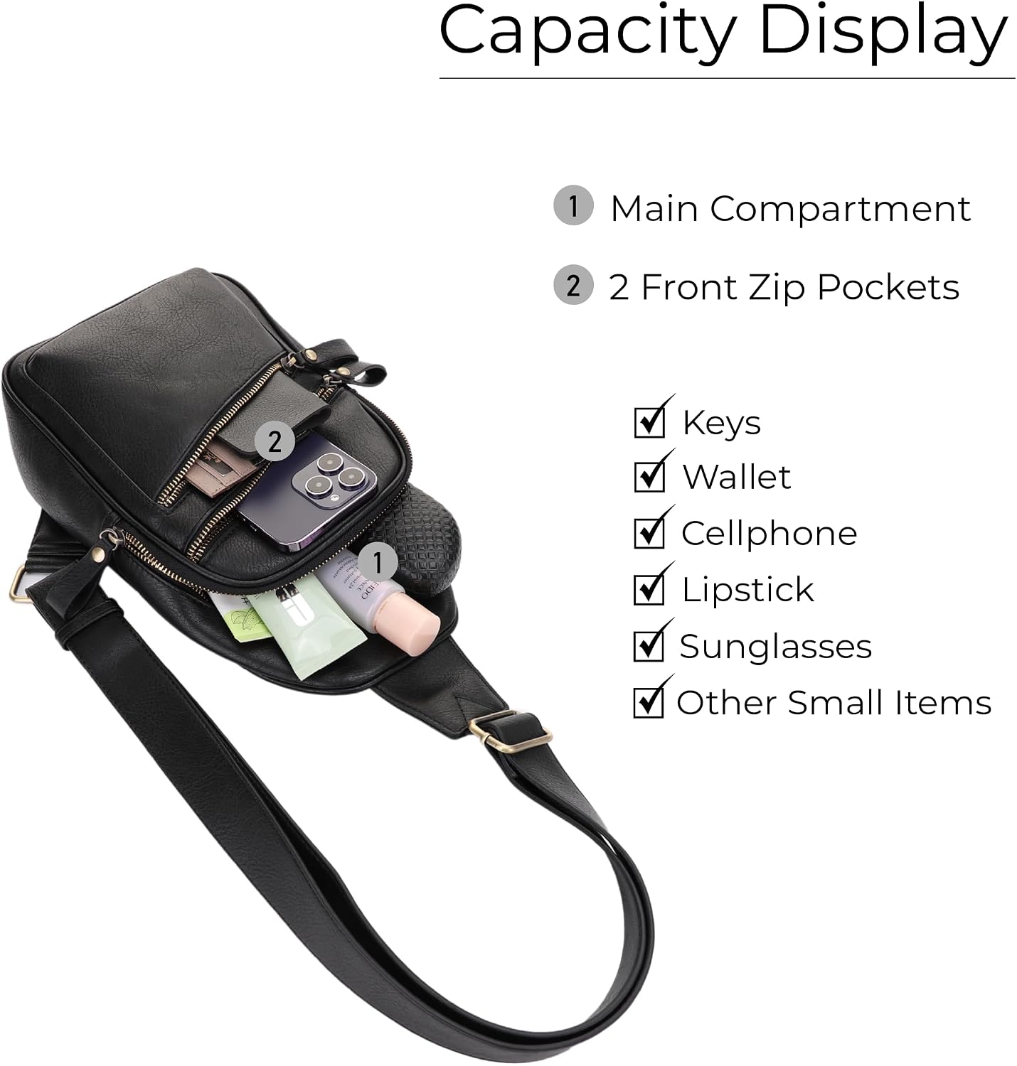 JESSIE & JAMES Jeannie Unisex Multi-Pocket Concealed Carry Sling Bag Crossbody Backpack Purse - Black