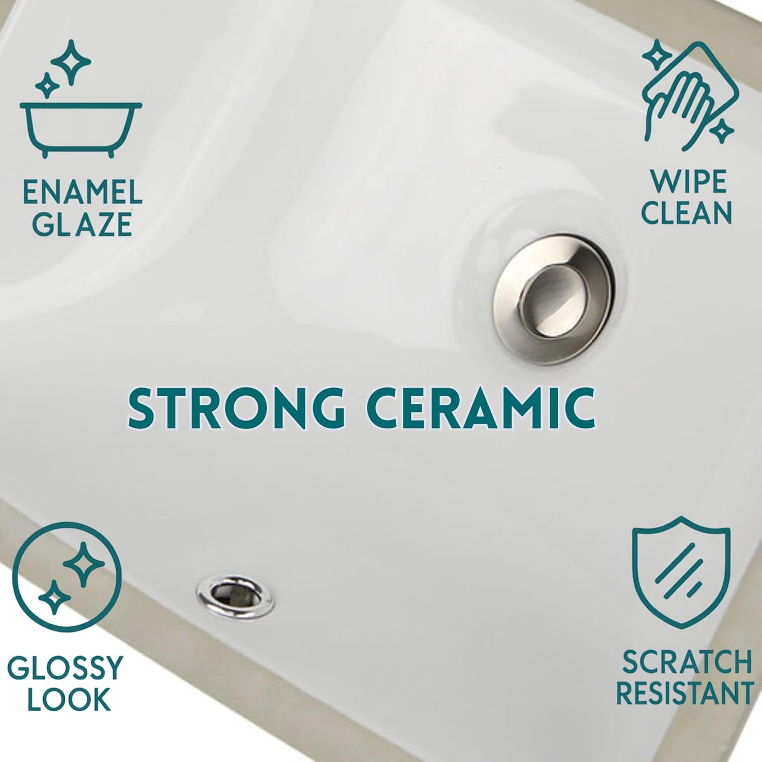 Undermount Bathroom Sink – Rectangular Bath Sink with 16"x11" Interior Bowl, with Overflow, for Vanity, Rectangular, White Enamel Glazed Ceramic HP-1611W