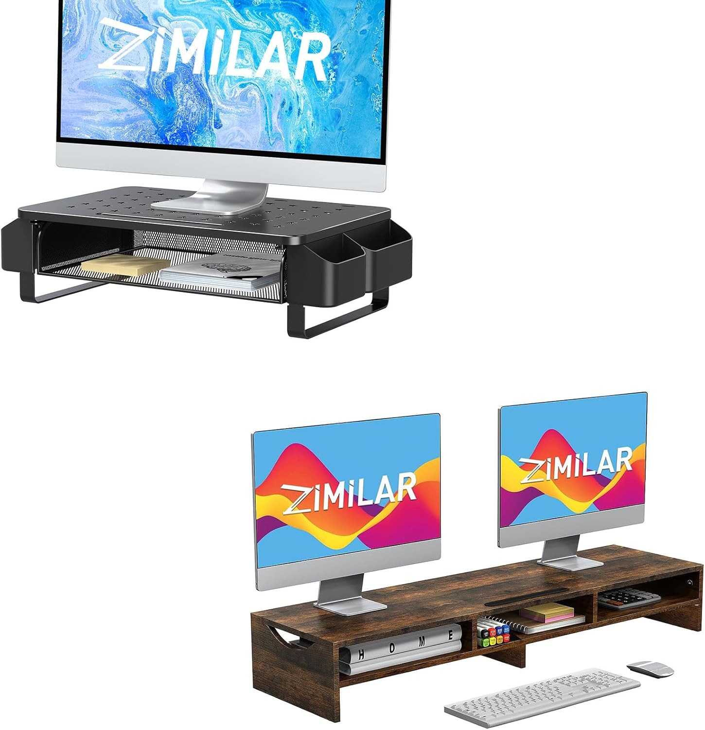 Amazon.com: Zimilar Monitor Stand Riser with Drawer+Large Dual Monitor ...