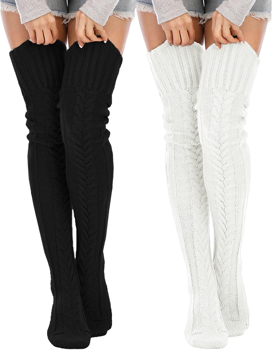 Women's Cable Knitted Thigh High Boot Socks Extra Long Winter Stockings Over Knee Leg Warmers