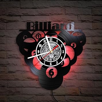 The Geeky Days Billiards Ball Pool LED Silent Vinyl Record Wall Clock 7 Color Light Luminous Hanging Watch Billiard Players Gift Game Room Decor