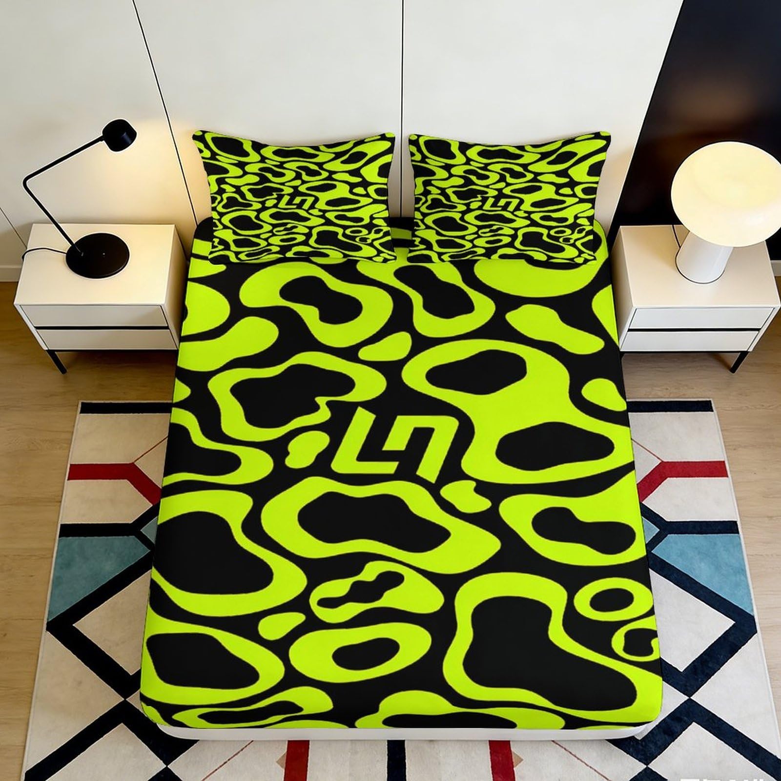 Jqzkxnhpbr Style-5 3D Printed Neon Leopard Fitted Sheet Microfiber Soft Breathable Abstract Mattress Cover For Bedroom Dorm Decor 90X200x25cm