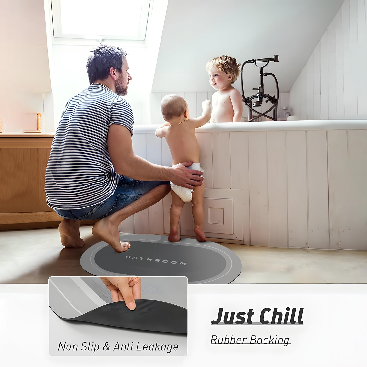 Rubber Bath mats Quick-Drying Non-Slip Bathroom mat Super Absorbent Bath mat Instant Dry Bath mat, Bathroom Rug in Front of The Kitchen Sink, Shower Room, Bathtub, OvalGrey, 23.6"x15.7" - Image 7