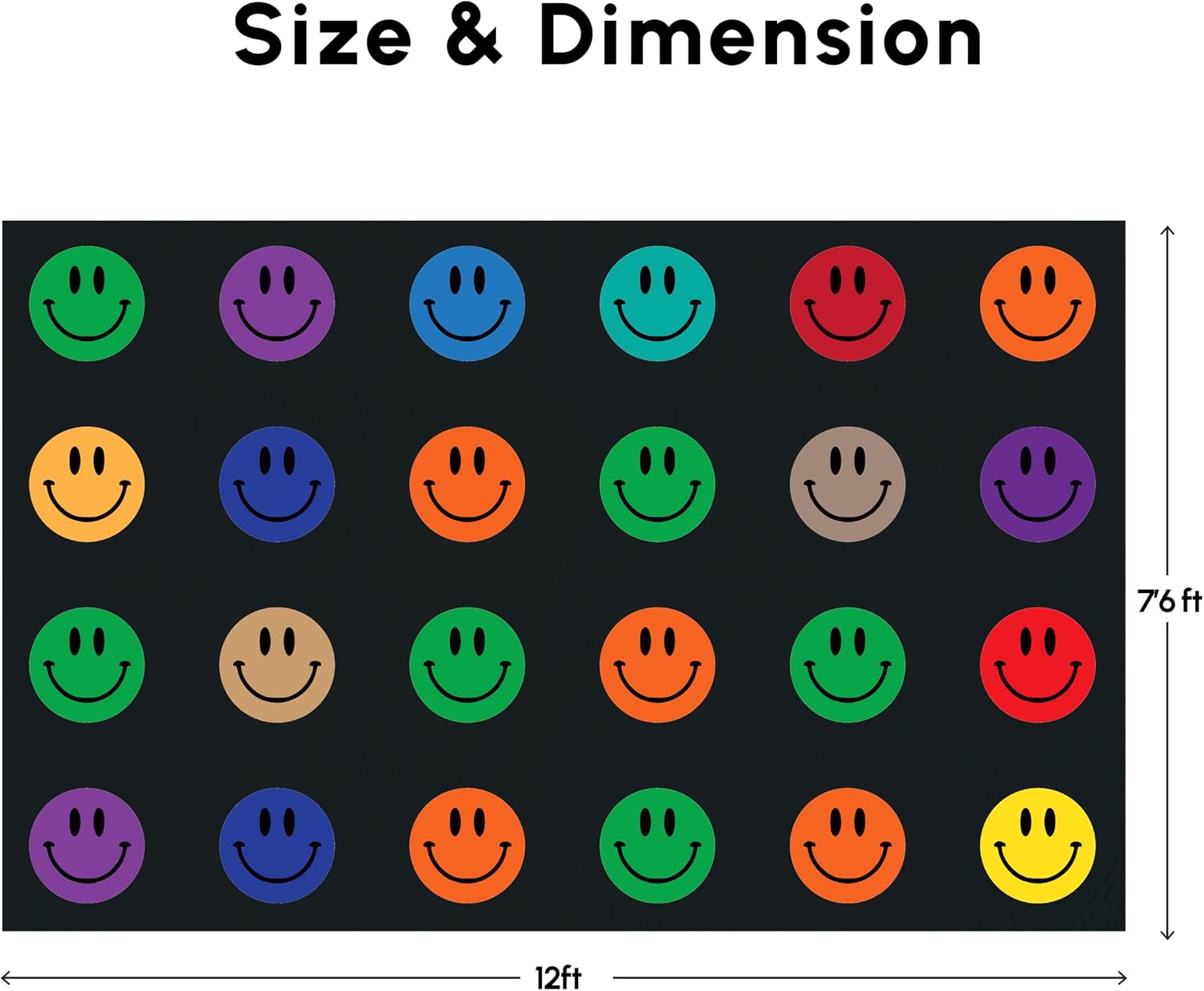 SAFECASTLE Rainbow Smileys Kids Rug 7'6" x 12' – Classroom Seating Carpet with 24 Spots, Colorful Smiley Face Educational Rug for Preschool & Daycare, Non-Slip & Durable Area Preschool Playmat