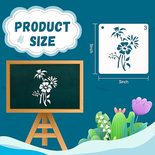 Miniatura 4 de Plantillas de flores para pintura en aerosol en las paredes 40 piezas de mandala de plástico pequeño de 3 pulgadas, reutilizables, girasol,