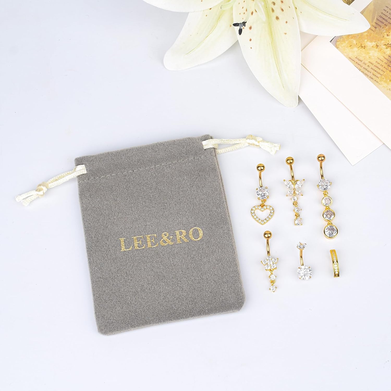 LEE&RO Belly Button Rings Dangle Belly Rings Navel Rings 14G Surgical Steel Belly Rings Belly Piercing