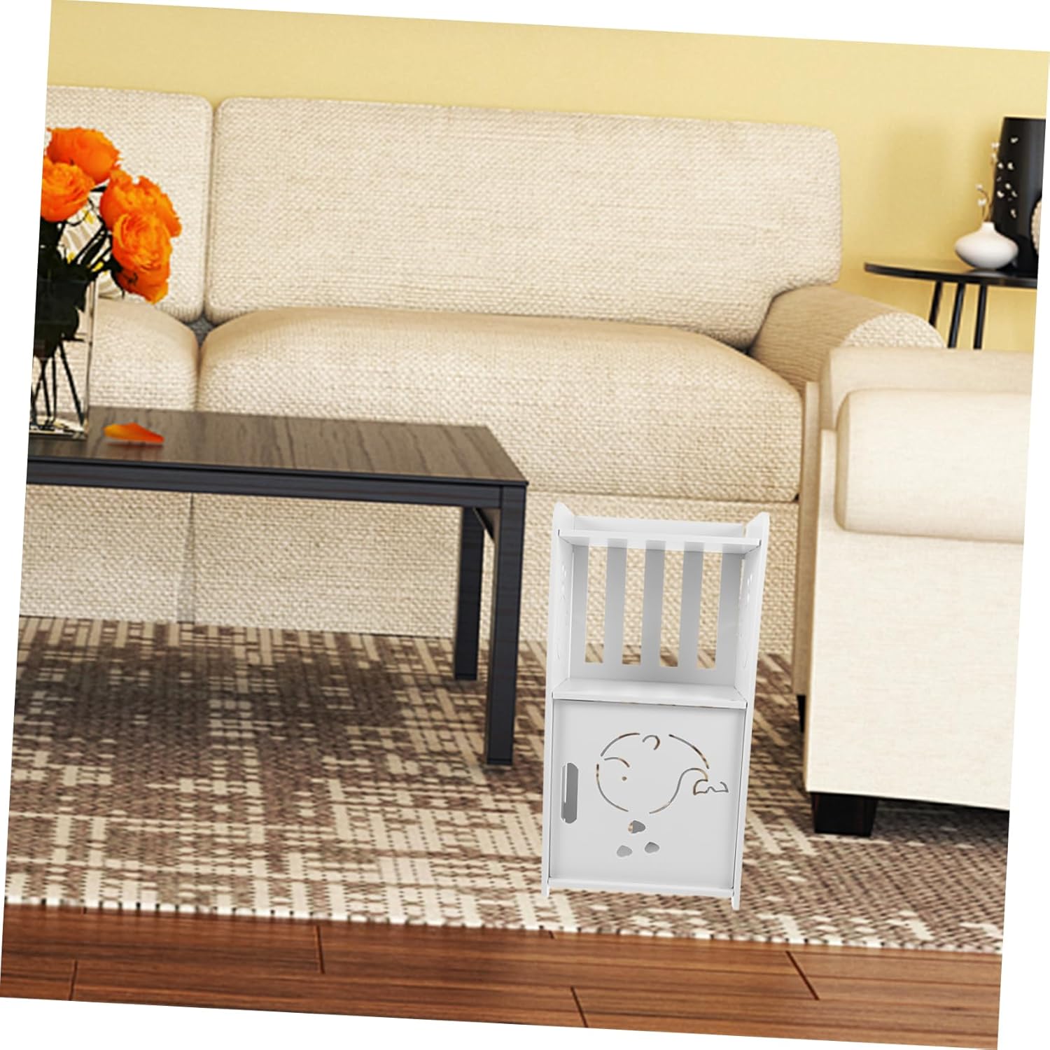 Minimalist Modern Bedside Corner Cabinet Storage Small Nightstand for Bedroom Multi-Functional Night Stand Hollow Design Easy Access Storage