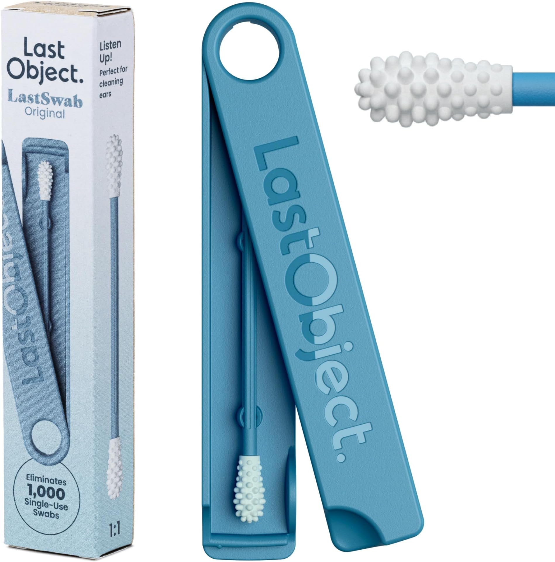 Reusable Cotton Swabs for Ear Cleaning - Sanitary Alternative to Single-Use Q Tips - Easy to Clean - Comes with a Convenient Travel Case Holder - Blue